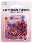 Арт. 414.AC. Булавки безопасные цветные, 50 шт, 34 мм
