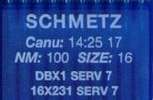 Иглы д/промышленных швейных машин SCHMETZ,с тонкой  колбой, №100(DBx1), уп.10 шт.