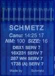 Иглы д/промышленных швейных машин SCHMETZ,с тонкой  колбой, №100(DBx1), уп.10 шт.