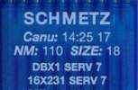Иглы д/промышленных швейных машин SCHMETZ,с тонкой  колбой, №110(DBx1), уп.10 шт.