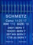 Иглы д/промышленных швейных машин SCHMETZ,с тонкой  колбой, №110(DBx1), уп.10 шт.